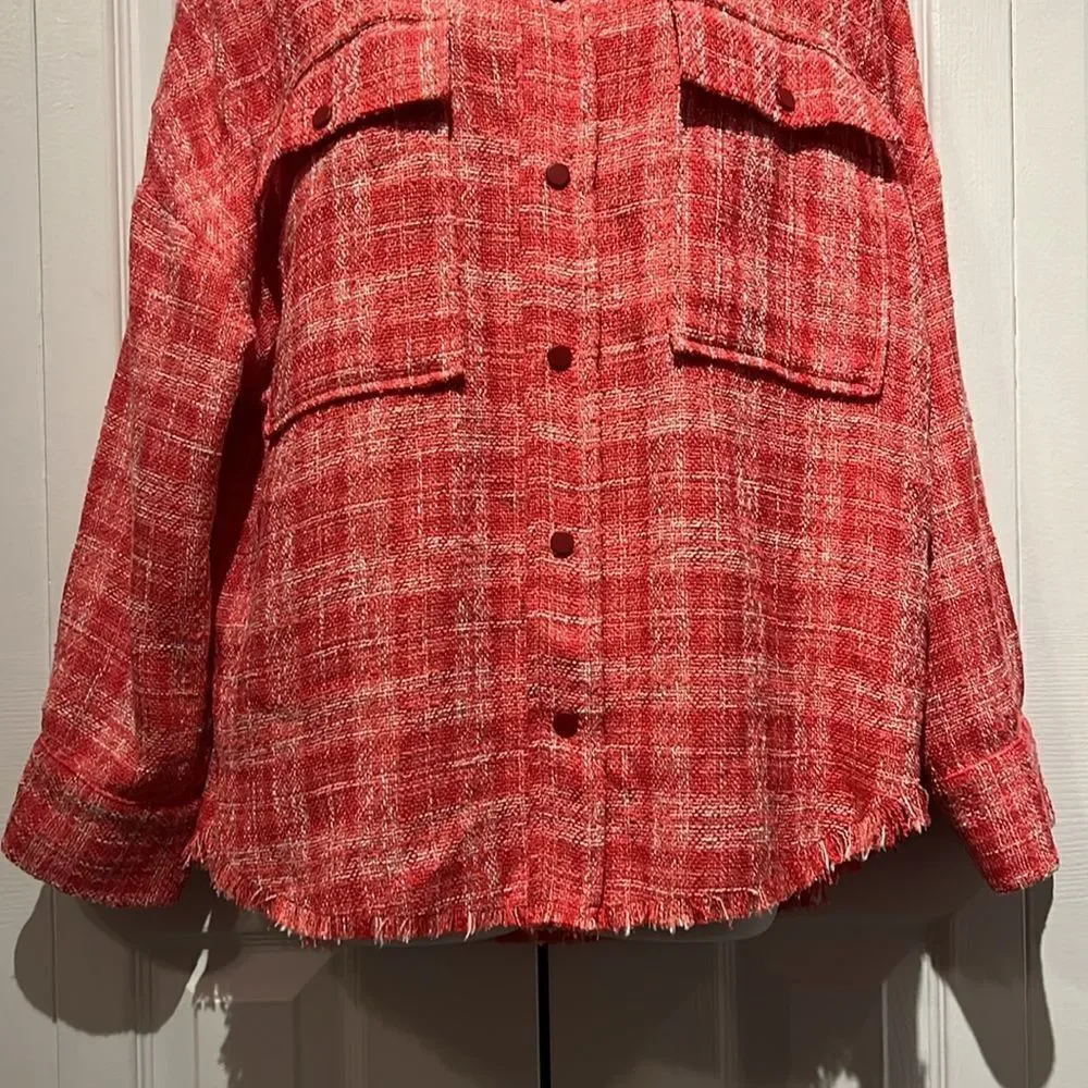 Zara Pink/White Tweed Woven Shirt‎ Shacket Size S - Picture 4 of 12